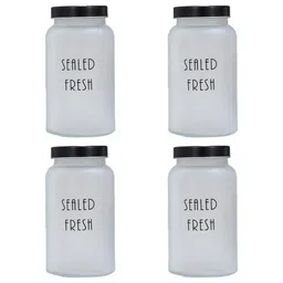 femora Frosted 1500ml Glass (Set Of 4) Kitchen Storage with Black Lid (Free Replacement of Lids) image 3