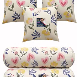 villagers Microfibre Bolster Pack of 5 Floral 3 Cushion and 2 Bolster-picture-31