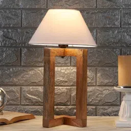 the lighting hub Arrow Off White Cotton Shade Night Lamp With Wood Base image 1