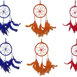 mehruna CAR HANGING DREAM CATCHER FOR HOME DECOR L8 x H20 multi or blue or orange or yellow or red (.200 gram) pack of 10 ps combo Wool, Feather, Silver Dream Catcher-picture-17