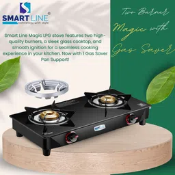 smart line 2 Burner Magic LPG Stove With Gas Saver Combo Glass Manual Gas Stove image 2