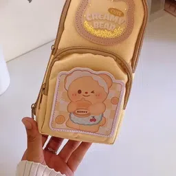 radhey preet Trendy Creamy Bear Print More Spacious And Storage Layers, Bag Type Pencil Pouch For Kids, Students Their Daily Use Price For 1 Empty Pencil Pouch, RP1352 Art Polyester Pencil Box image 3