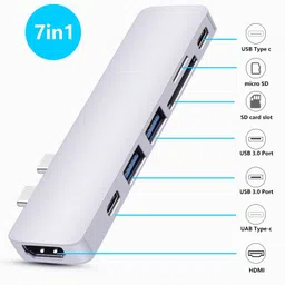 Aklin Boky 7 In 1 USB C Hub for Macbook Pro Air 7 in 1 usb hub multi function adapter for MacBook Pro Type C Laptops Laptop Accessory image 2