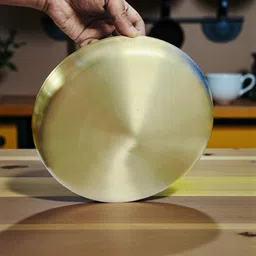 grehshobha Pack of 6 Brass Lead-Free Brass 10” Thali Traditional Dinner Set (6 Pieces) | Gold-Matte Finish Dinner Set image 4