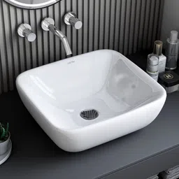 plantex Wash Basin/Wash Basin Hand Wash/Basin for Bathroom Platinium Tabletop Ceramic Rectangular Wash Basin/Countertop Sink (18.5x16.5x7) Table Top Basin image 1