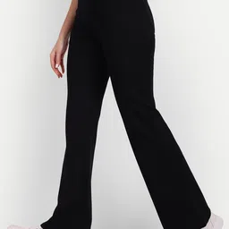 next one Women Flared Black Lycra Blend Trousers image 1