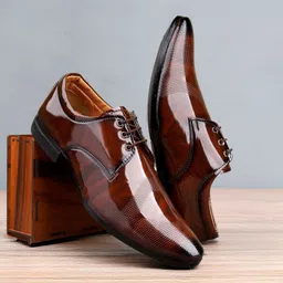 ajniha Premium Oxford Class Designer Patent Leatherette Shining Jet Black Lace-Up Party Lace Up For Men image 1