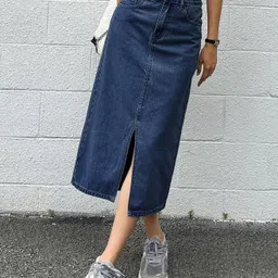 dolsia Women Solid Pencil Blue Skirt-picture-18