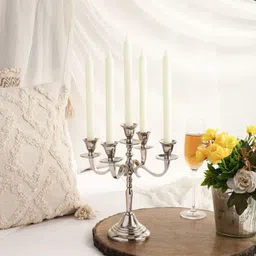 voidrop Five Arm Candelabra Tall -Glossy Taper Candle Holders, Candle Stands, (SILVER) Aluminium Candle Holder-picture-10