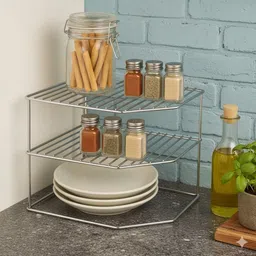 bainada polymers Fruits/Vegetables Kitchen Rack Kitchen Storage Rack | Corner Shelf Metal Organizer for Fruits, Veggies, Steel image 1