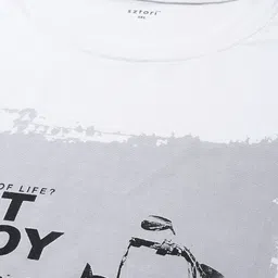 sztori Men Printed, Typography Round Neck Pure Cotton White T-Shirt image 3