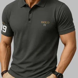 tazo Men Solid Polo Neck Cotton Blend Grey T-Shirt-picture-19