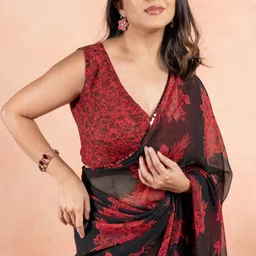 mirchi fashion Printed, Floral Print Bollywood Georgette Saree image 4