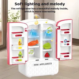 zoddler Mini Fridge Toy with Light & Sound Kitchen Appliance Fruits & Bottles For Girls image 2