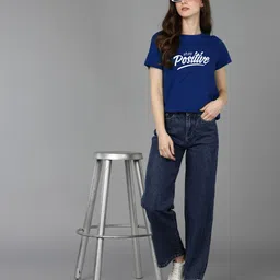 adyavastram Women Typography Round Neck Cotton Blend Blue T-Shirt-picture-13