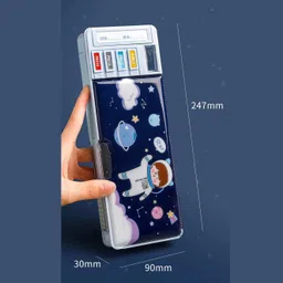 Cartoon Print Multi Compartment Button Operated Magnetic Compass Box For Kids, Price For 1Pc | RP337 Art Plastic Pencil Box-image-36