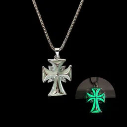 rappersshop Stainless Steel Glow-in-the-Dark Cross Pendant with Box Chain Sterling Silver Stainless Steel Pendant Set-picture-26