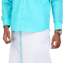 suman tex Men Cotton Blend Shirt Dhoti Set image 3