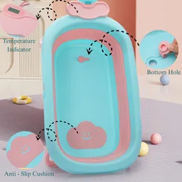 little olive Baby Bath Tub with Temperature Display | Foldable & Anti-Slip Design | 0-3 Years image 2