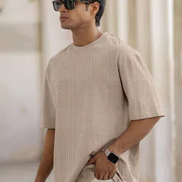 force Men Solid Round Neck Polyester Beige T-Shirt image 2