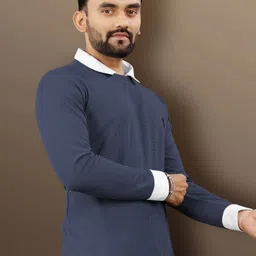 vebnor Men Solid Polo Neck Polyester Blue T-Shirt image 5