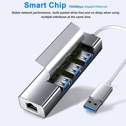 1Goal USB 3.0 to Ethernet Adapter 3-Port USB 3.0 Hub with RJ45 USB 3.0 to 10/100 Wired LAN Network Adapter Compatible for Laptop, PC and More (USB 3.0) USB Hub image 3