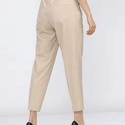 tokyo talkies Women Tapered Beige Cotton Blend Trousers image 2