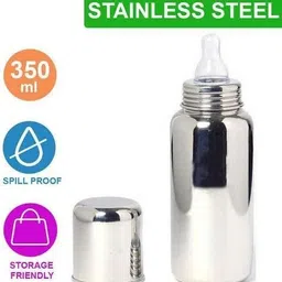 storkins 304 GRADE FOOD GRADE STAINLESS STEEL FEEDINGN BOTTLE(300 ML)- STEEL image 4