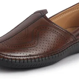 fausto Perforated Ethnic Round Toe Jutti for Wedding|Flexible Rubber Sole|Pathani Kurta Mojaris For Men image 2