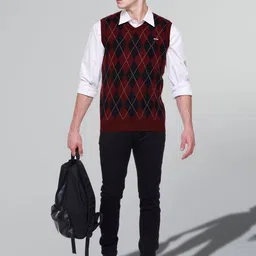 godfrey Men Checkered V Neck Maroon Sweater image 4