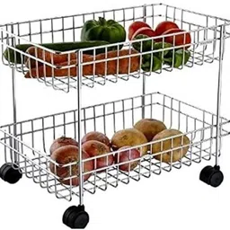 2 Layer Portable Modern Fruit and Vegetable Stand Basket kitchen rack Trolley Stainless Steel Kitchen Trolley-image-43
