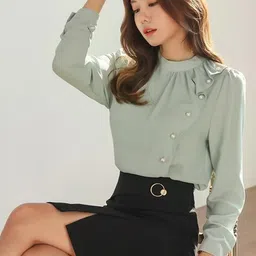 gg style Casual Cuffed Sleeves Solid Women Multicolor Top image 3