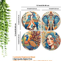 artvibes Nature Mdf Wooden Wall Hanging Handcrafted Decorative Bedroom Items (WH_8458N) Pack of 4 image 4