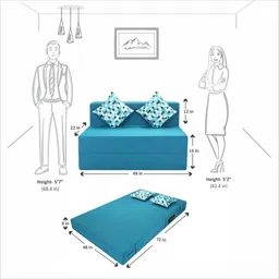 seventh heaven Rest Mantra 8 Inch PU Foam (72x48) 2 Seater Sofa Cum Mattress In Sky Blue Colour image 2