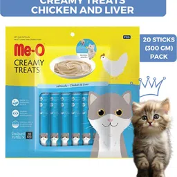 MeO Creamy Treats, Chicken & Liver Flavour, 20 Pcs Pack (300 gm) Chicken 0.3 kg Wet Adult Cat Food-image-41