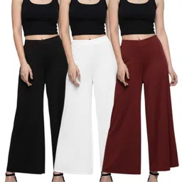 ak shamshahid garment Pack of 3 Women Relaxed Black, White, Maroon Lycra Blend Trousers-picture-31