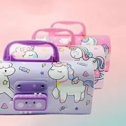 casadecors Unicorn Geometry Pencil Box For Kids | Dual Password Lock | |Multi Layer Boxx | 1 Pc Art Plastic Pencil Box image 3