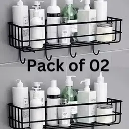 Self-Adhesive Bathroom Shelf with Hooks - Space-Saving Wall Mounted Shelf Cast Iron Wall Shelf-image-33