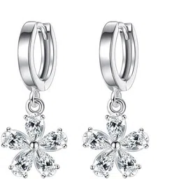 silver shoppee Valentine Special Sterling Silver Huggie (Bali) Earrings for Girls and Women Crystal Sterling Silver Huggie Earring-picture-15