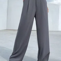 broadstar Women Loose Fit Grey Polyester Trousers image 1