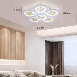 shri mahal antiques 6 Light 60-Watts White LED Chandelier Lamp - Round (5+1 Circle Warm) with Remote Chandelier Ceiling Lamp image 2