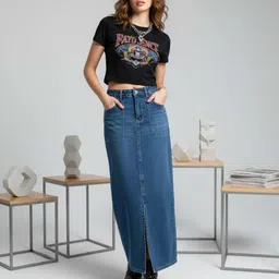 high-buy Women Solid Straight Blue Skirt image 3