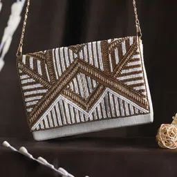 Priyaasi Gold-Toned Geometric Embellished Structured Sling Bag-picture-45
