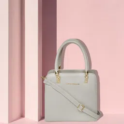 Lino Perros Grey Solid Handheld Bag with Sling Bag-image-40