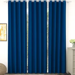 Story@Home Faux Silk Solid Solid 300GSM Navy Blue Room Darkening Blackout Long Door Curtain - Set Of 3-picture-26