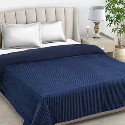 FABINALIV Navy Blue Striped Woollen Mild Winter 450 GSM Double Bed Comforter image 1