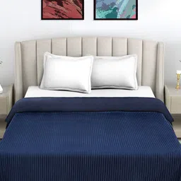 FABINALIV Navy Blue Striped Woollen Mild Winter 450 GSM Double Bed Comforter image 2