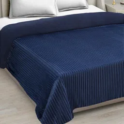 FABINALIV Navy Blue Striped Woollen Mild Winter 450 GSM Double Bed Comforter image 3