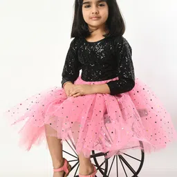 Bella Moda Girls Embellished Sequined Net Fit & Flare Dress image 3