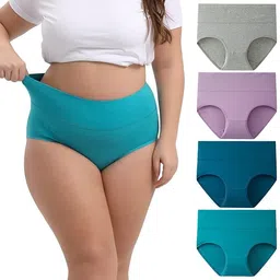 khwaish store Cotton Underwear Hipster Panty for Women Full Coverage Stretchable Briefs Tummy High Waist Panties for Women Ladies - Pack of 2. Size 28 Till 44 image 1
